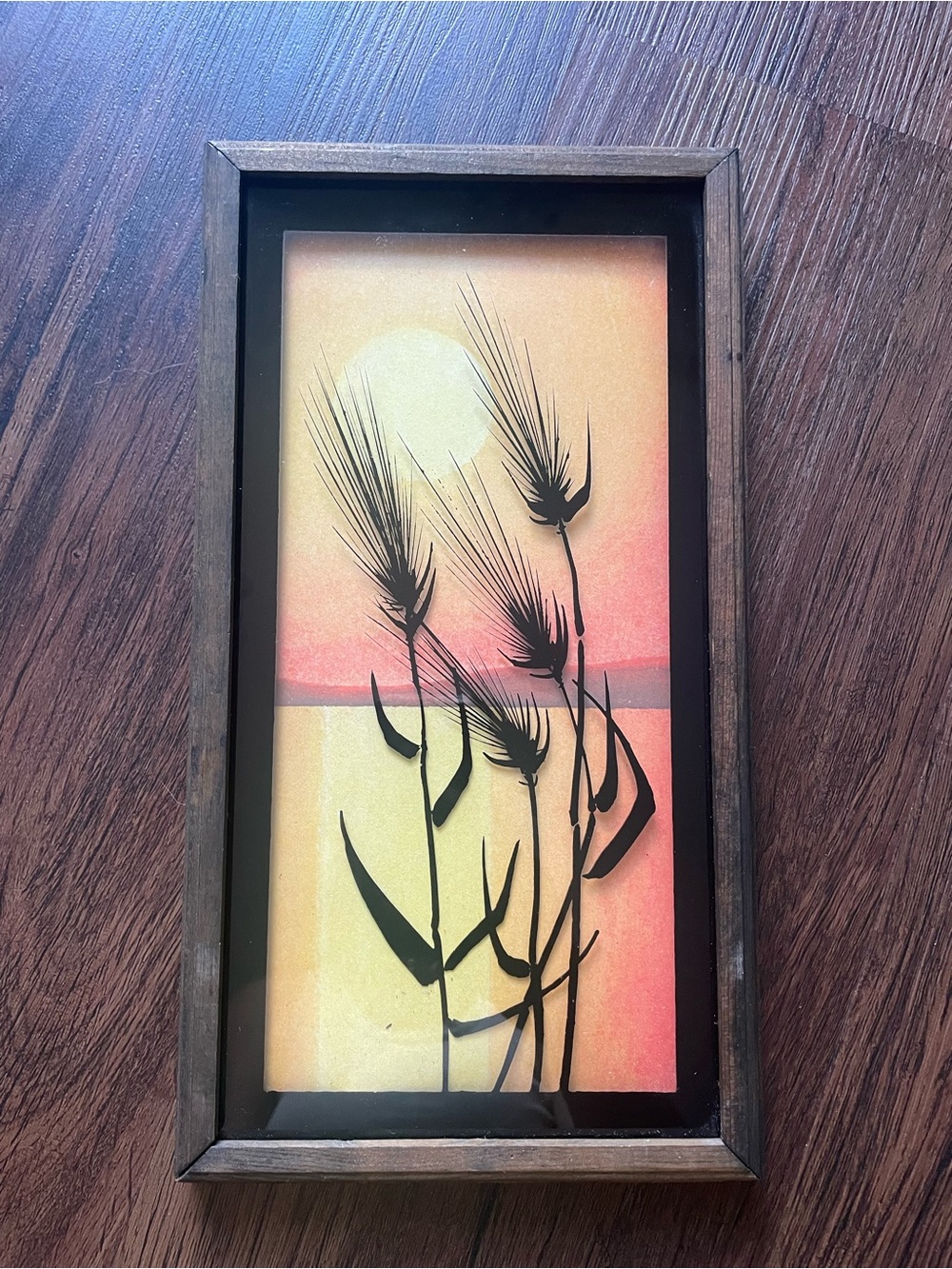 Vintage 70s Virgil Thrasher? Wheat Lucid Lines Reversed Painted Glass Shadow Box